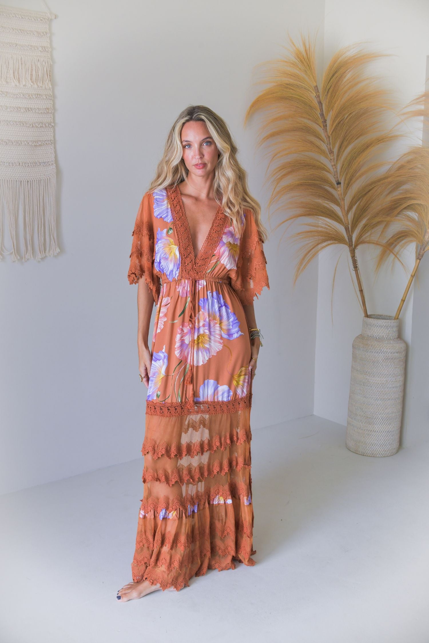 Amara Bloom Print Bungalow Maxi Dress – Lilac and Mila