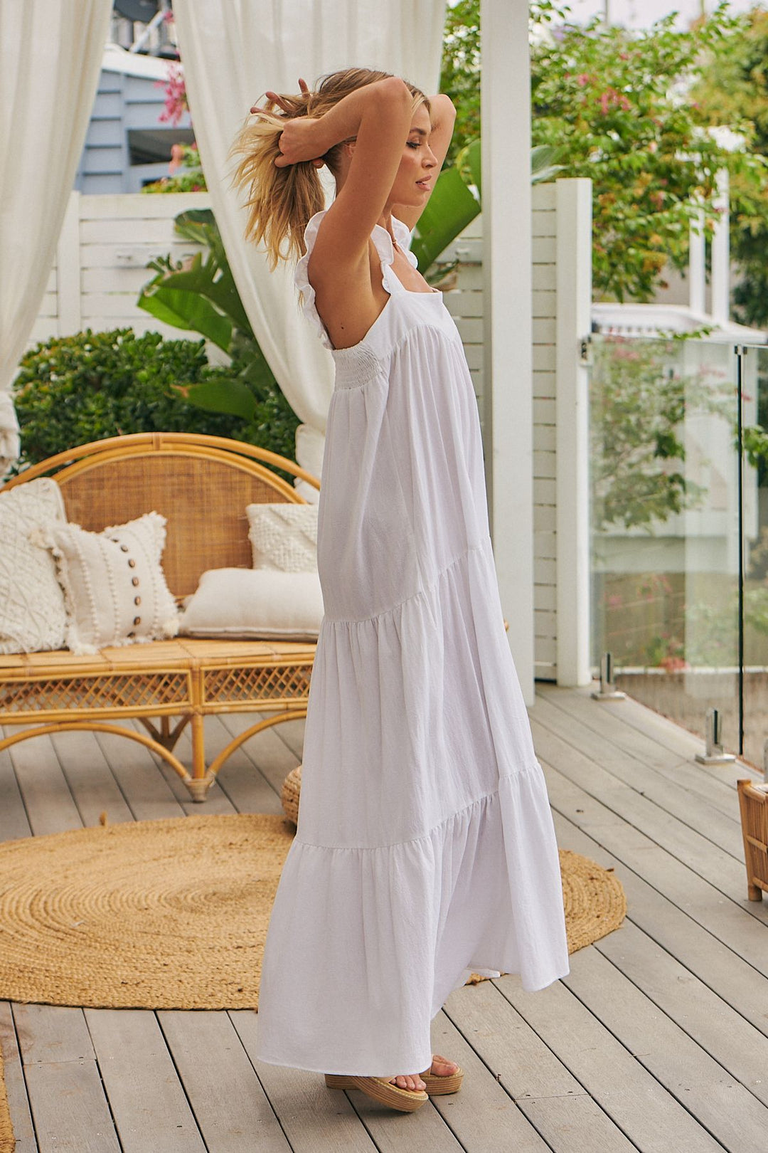 White Willow Print Kahlo Maxi Dress