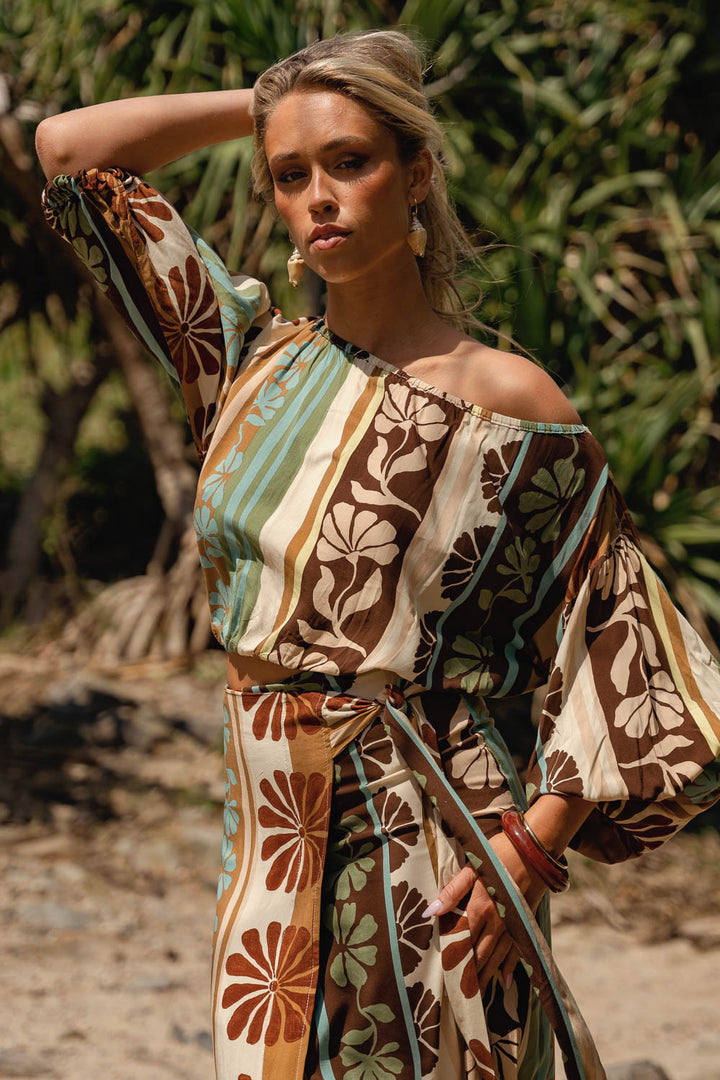 Cacao Mist Print Zia Wrap Skirt