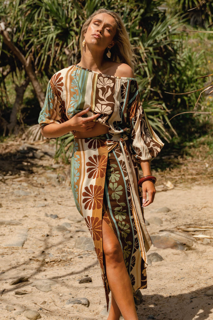 Cacao Mist Print Zia Wrap Skirt