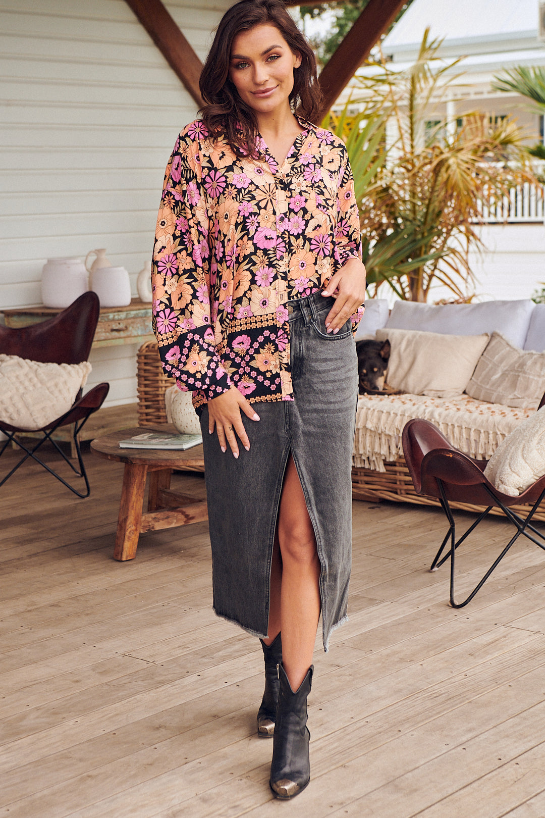 Apricot Blossom Print Novella Shirt