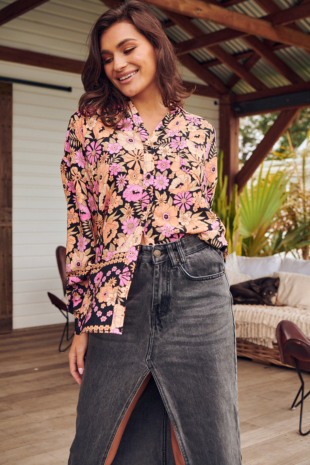 Apricot Blossom Print Novella Shirt