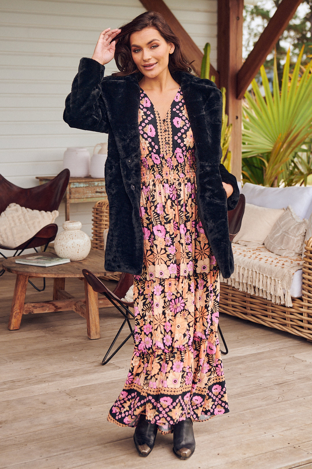 Apricot Blossom Print Chelsea Maxi