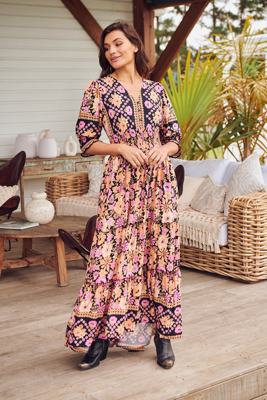 Apricot Blossom Print Chelsea Maxi