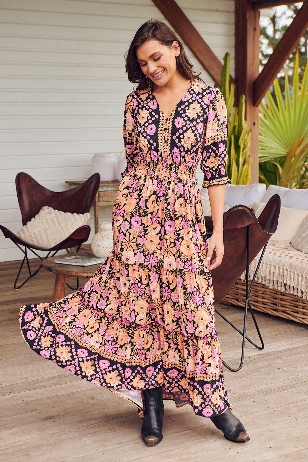 Apricot Blossom Print Chelsea Maxi