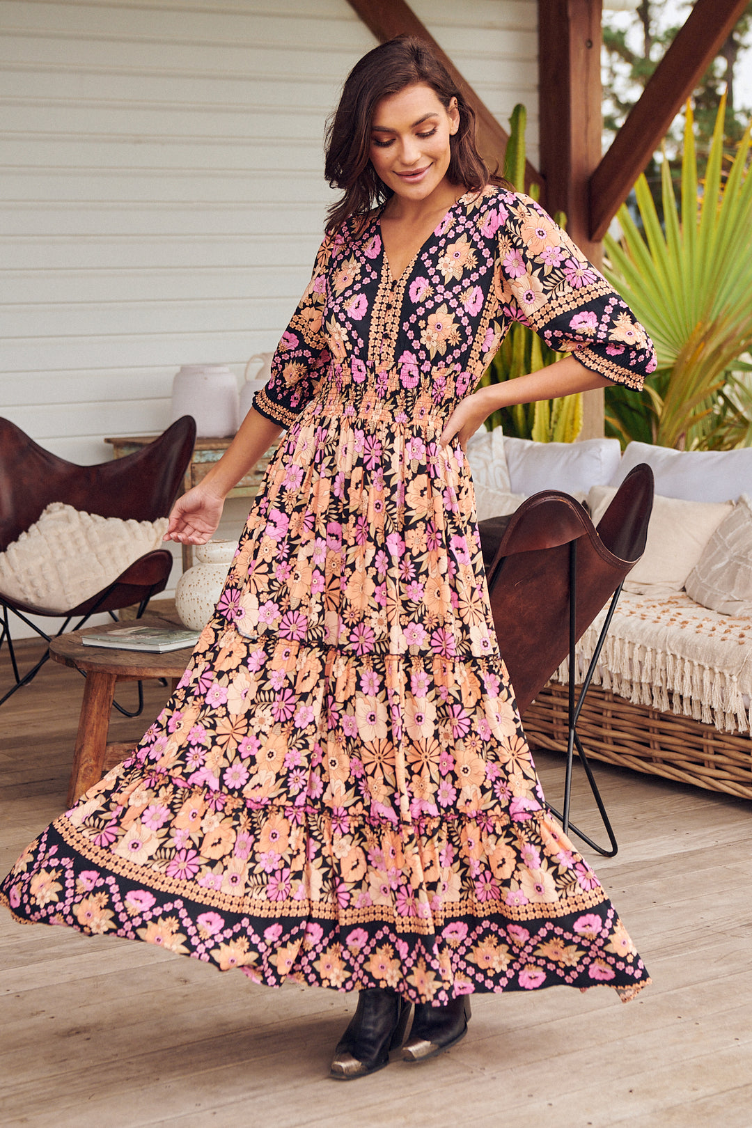 Apricot Blossom Print Chelsea Maxi