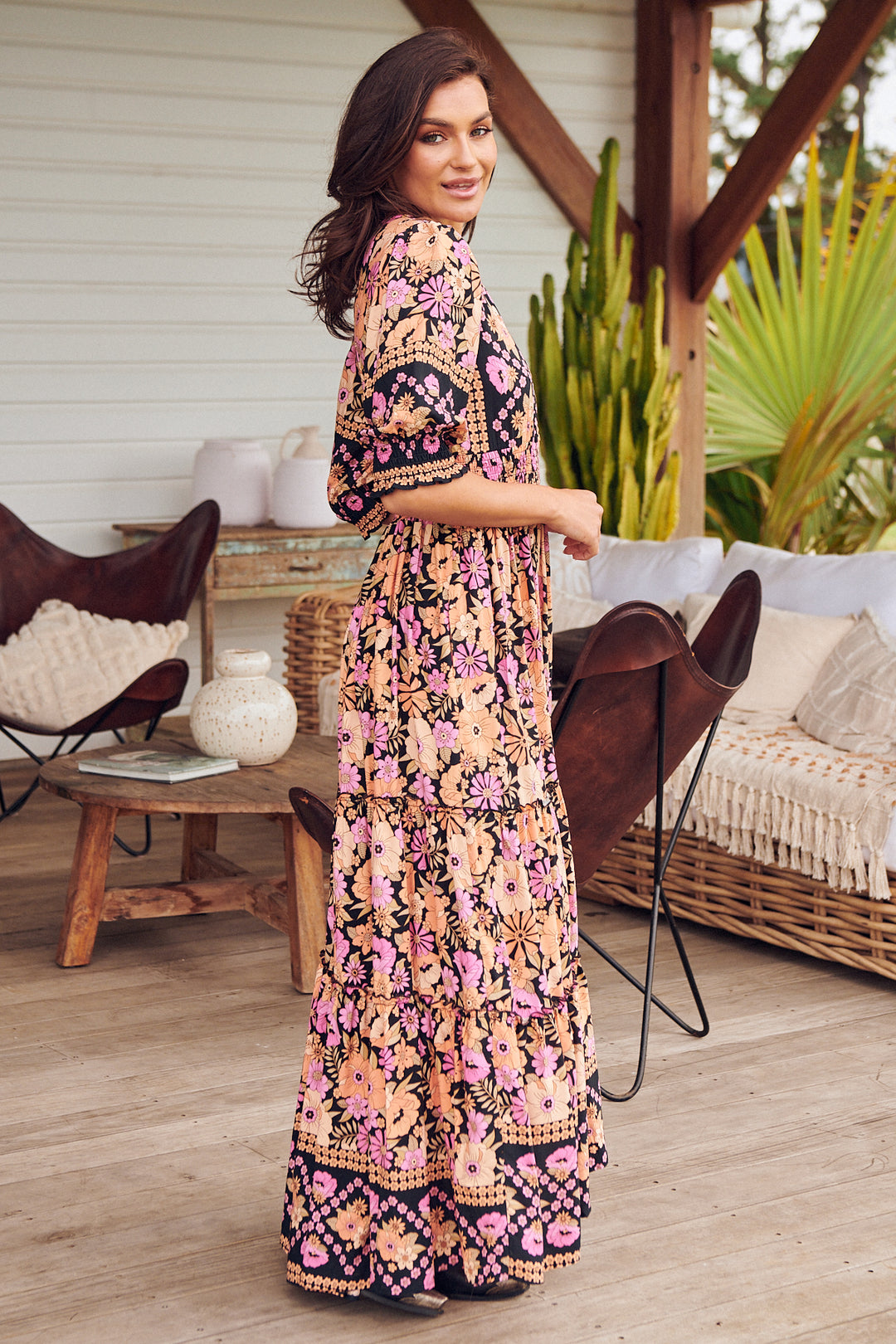 Apricot Blossom Print Chelsea Maxi - Side angle