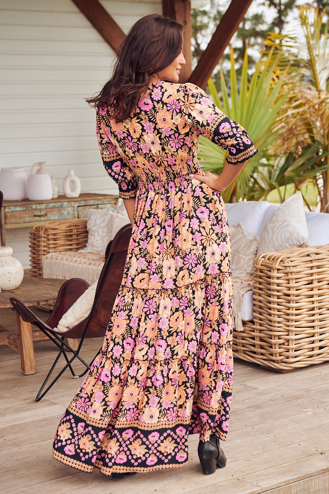 Apricot Blossom Print Chelsea Maxi - Back angle