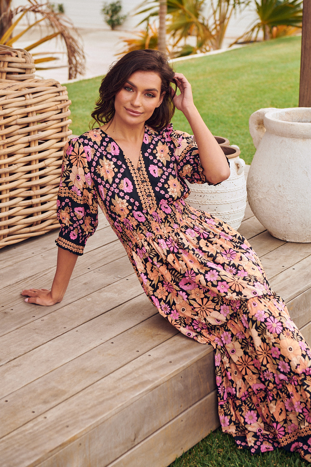 Apricot Blossom Print Chelsea Maxi