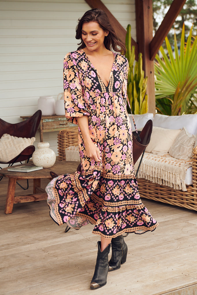 Apricot Blossom Print Liliana Midi Dress - Lilac and Mila