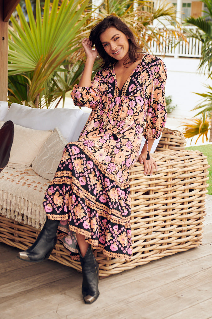 Apricot Blossom Print Liliana Midi Dress - Lilac and Mila