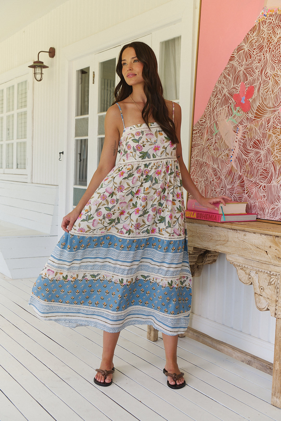 heidi midi dress Heidi Smocked Midi Dress Mist Floral GREEN-WHITE / M by Sugarlips