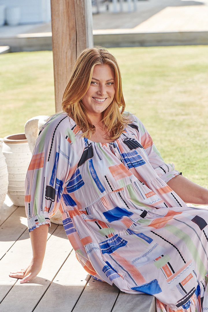 Lila Print Blossom Midi Dress