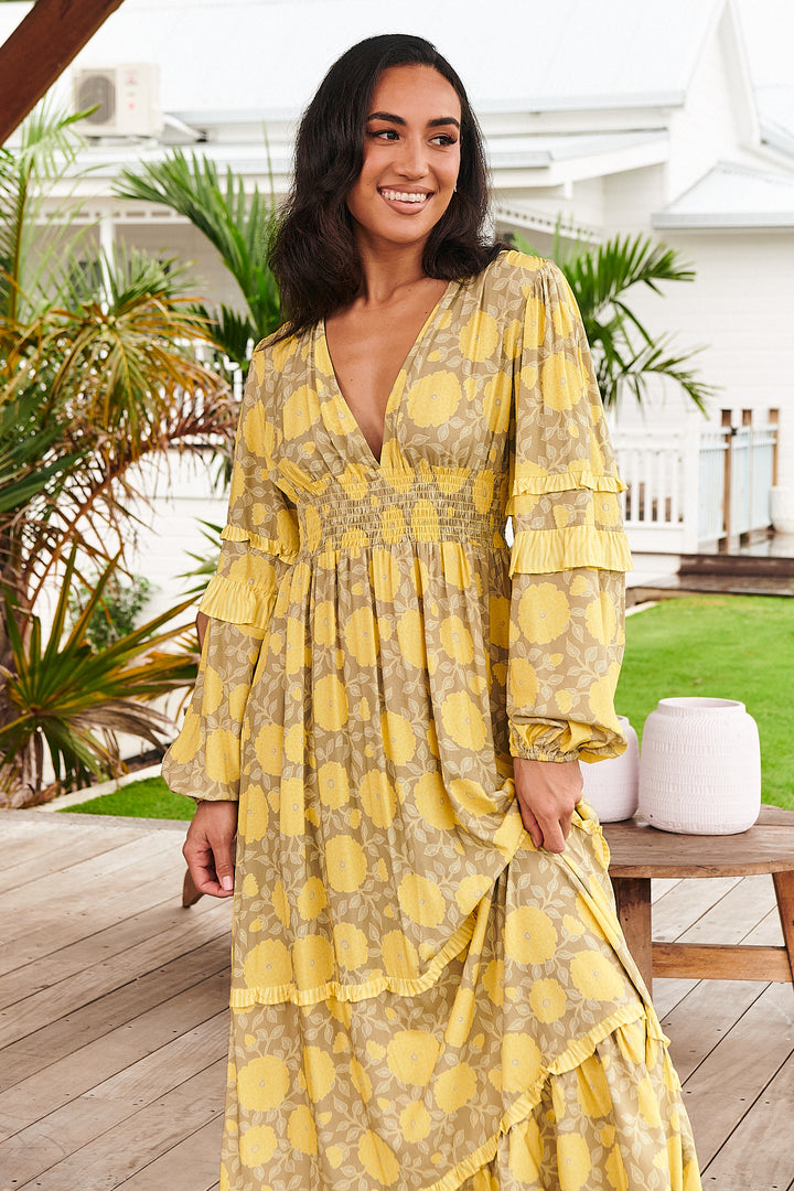 Yellow Brighton Print Mallee Maxi - close up