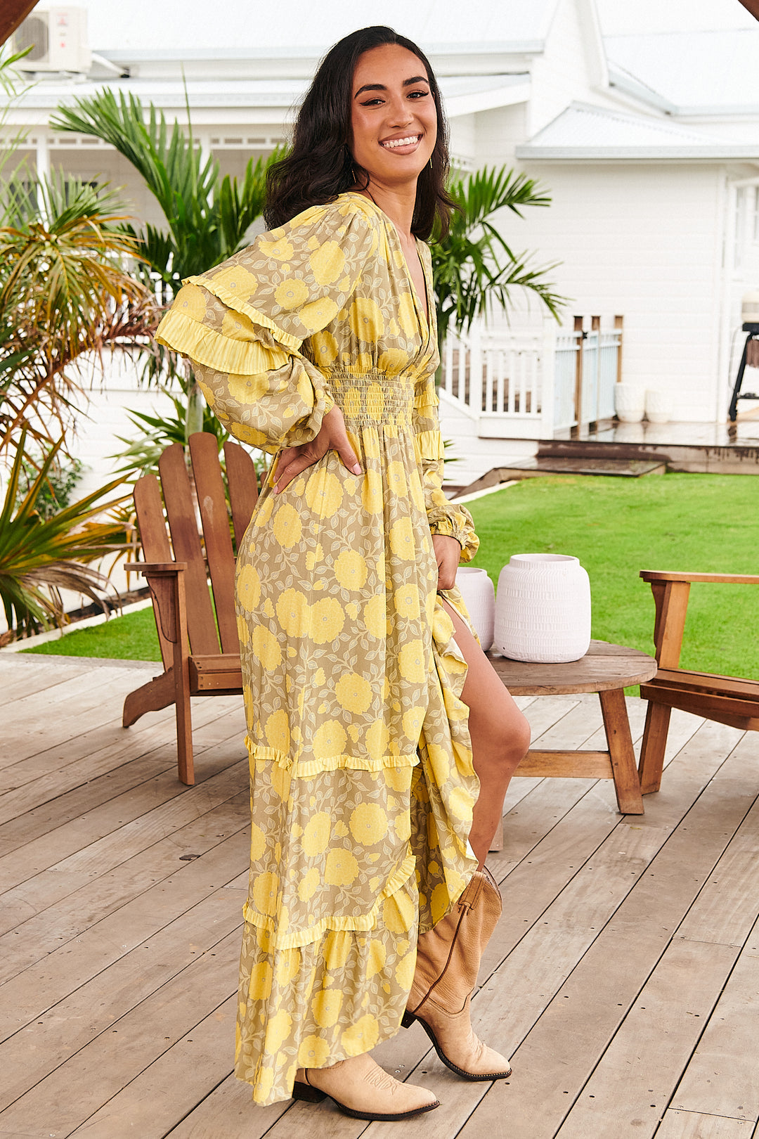Yellow Brighton Print Mallee Maxi - side angle