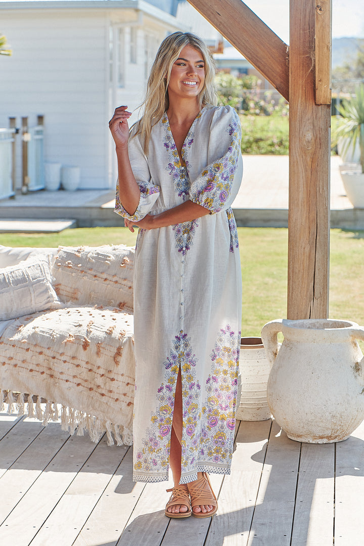 White Daylilies Print Ivy Midi Dress
