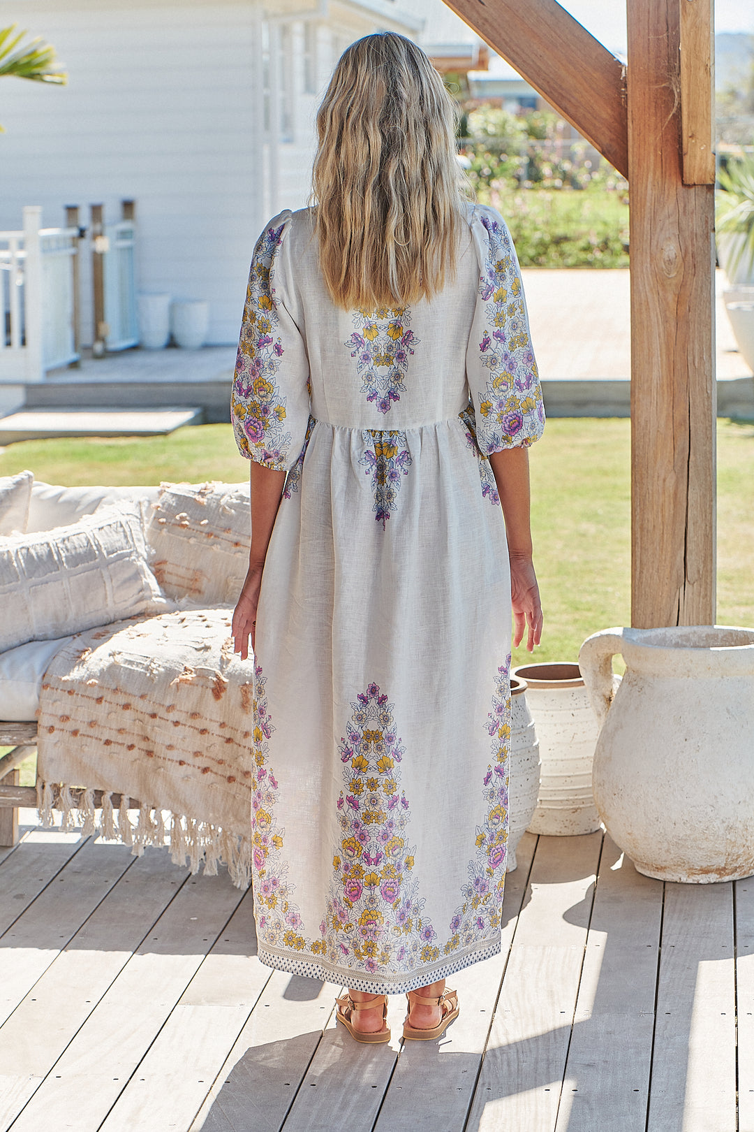 White Daylilies Print Ivy Midi Dress