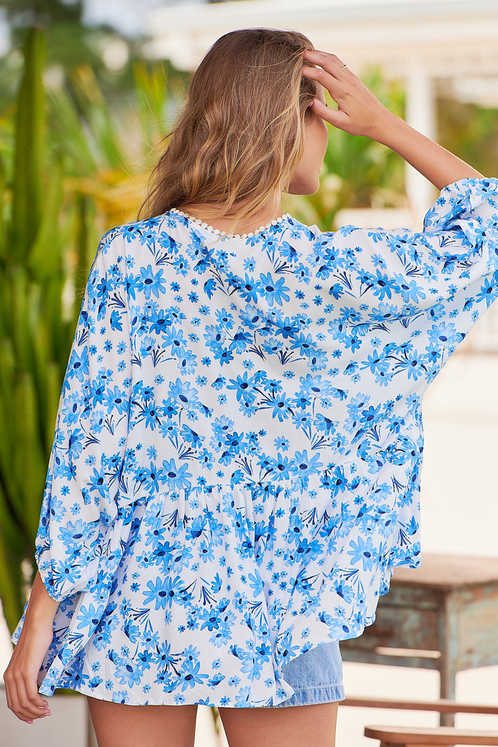 Blue Prairie Print Chloe Top - Back Angle
