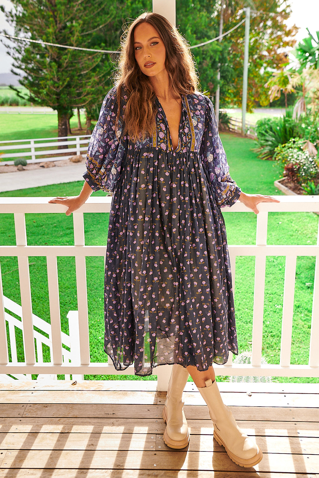 Wild Indigo Print Joy Midi Dress