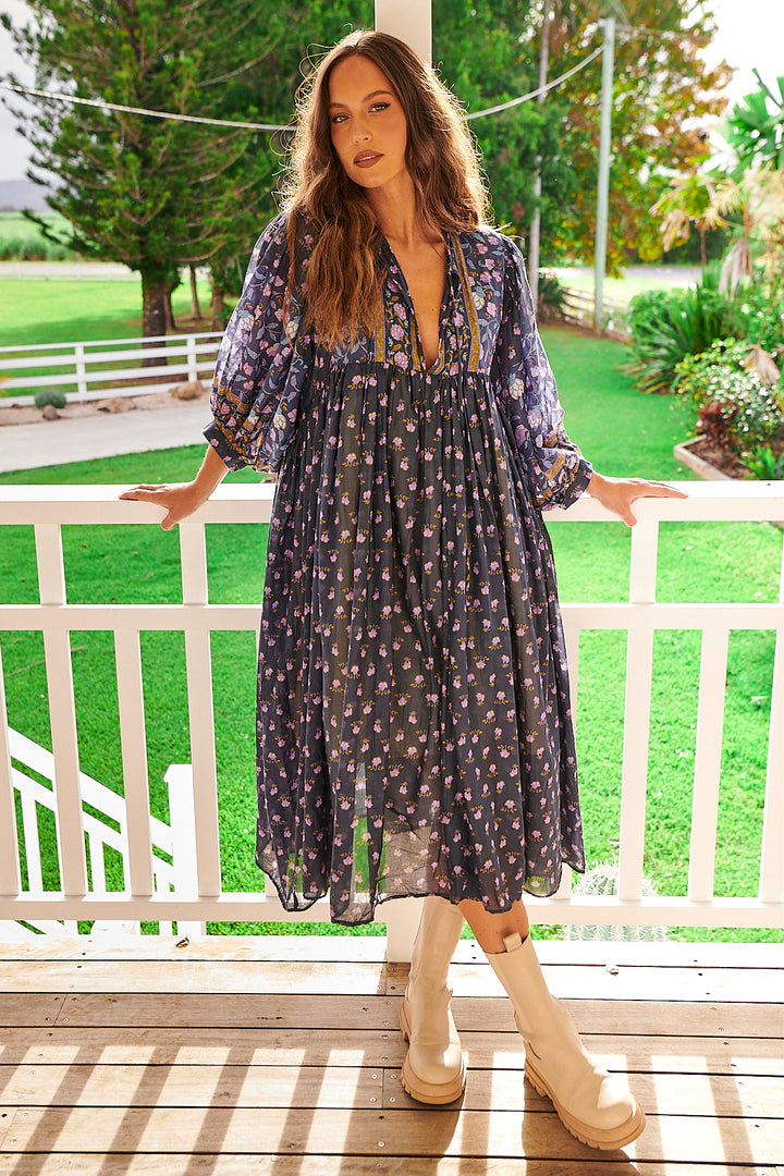 Wild Indigo Print Joy Midi Dress