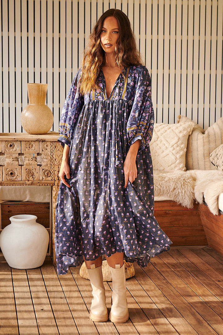 Wild Indigo Print Joy Midi Dress