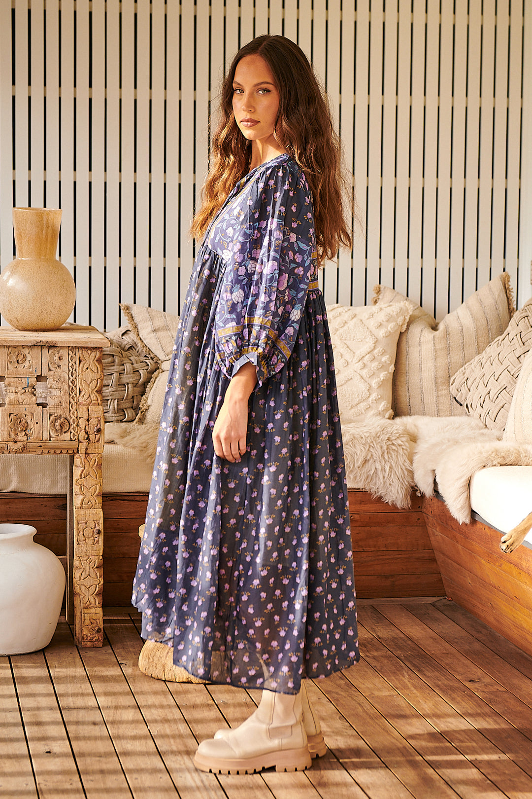 Wild Indigo Print Joy Midi Dress