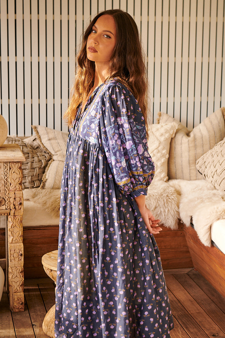 Wild Indigo Print Joy Midi Dress