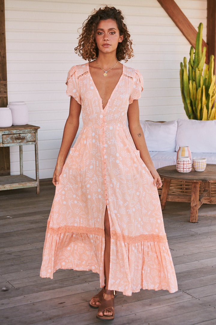Peach Island Print Carmen Maxi