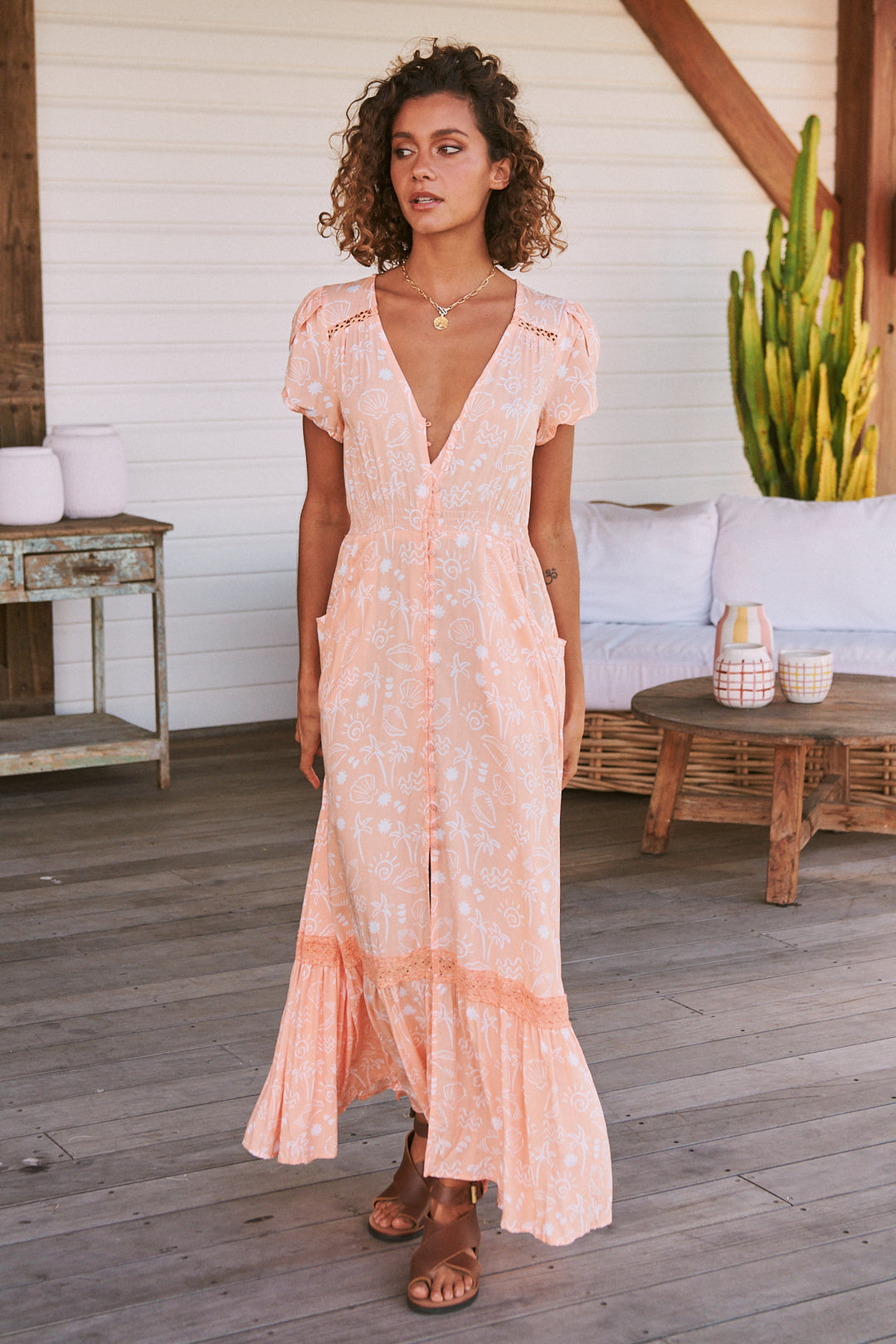 Peach Island Print Carmen Maxi