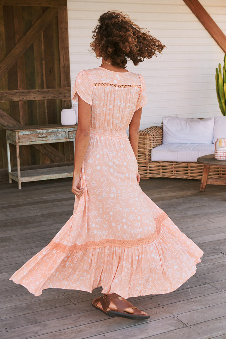 Peach Island Print Carmen Maxi