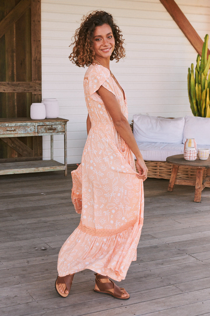 Peach Island Print Carmen Maxi