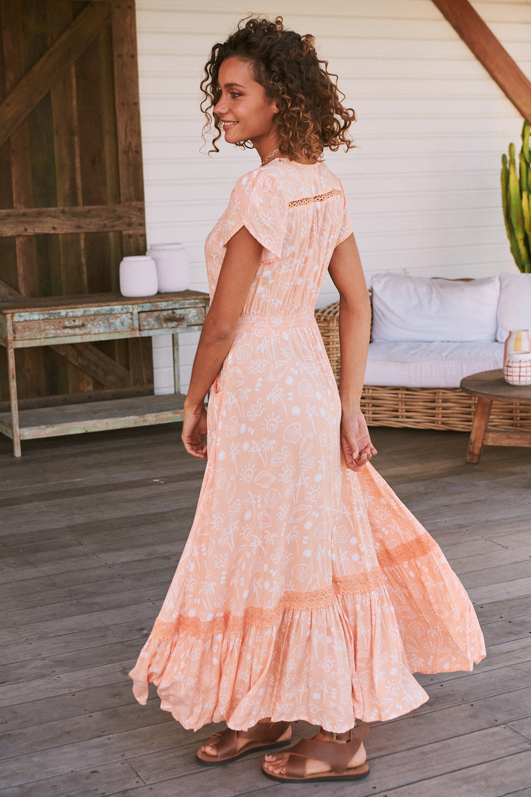 Peach Island Print Carmen Maxi