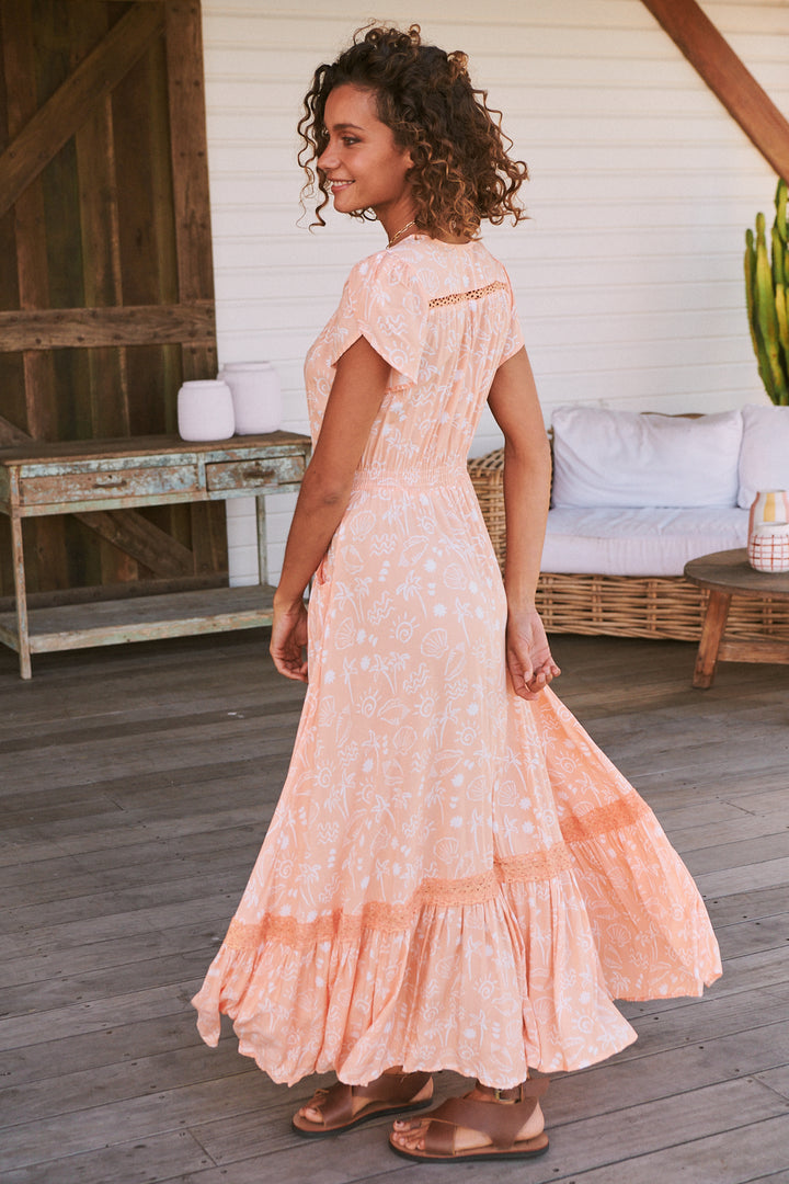 Peach Island Print Carmen Maxi
