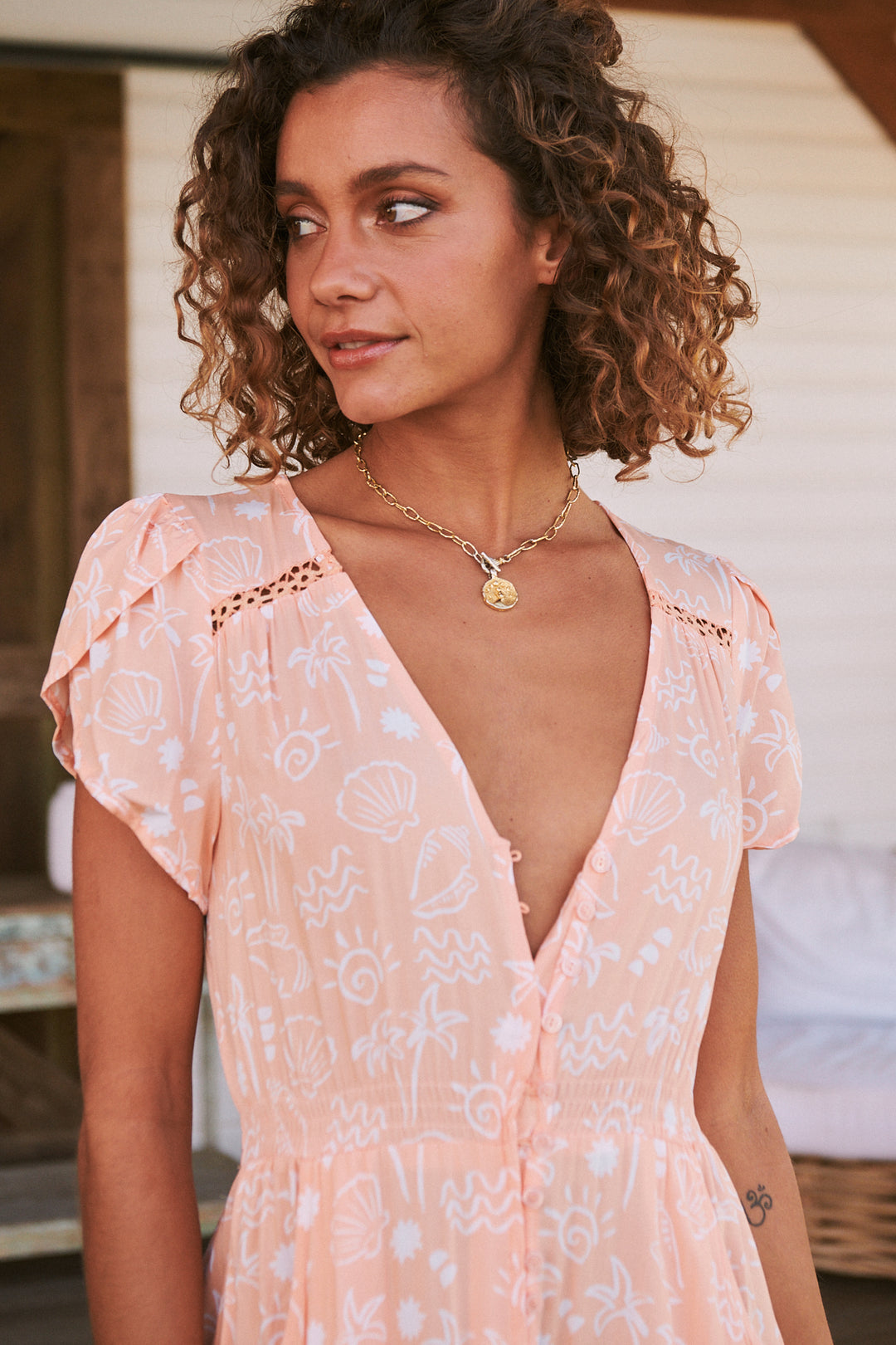 Peach Island Print Carmen Maxi