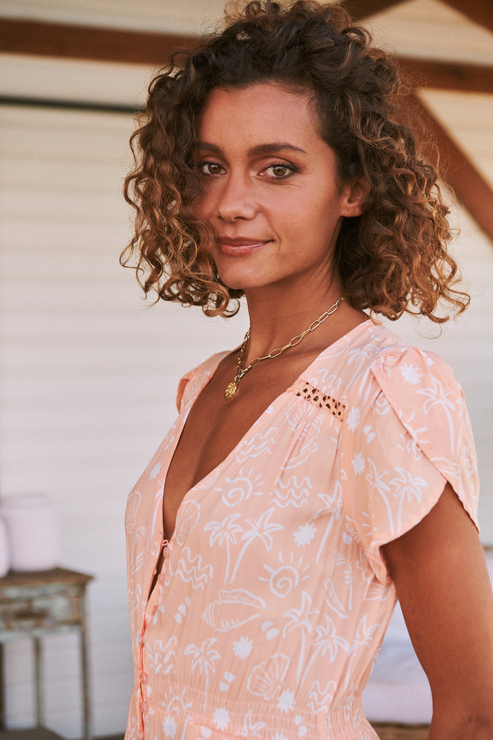 Peach Island Print Carmen Maxi