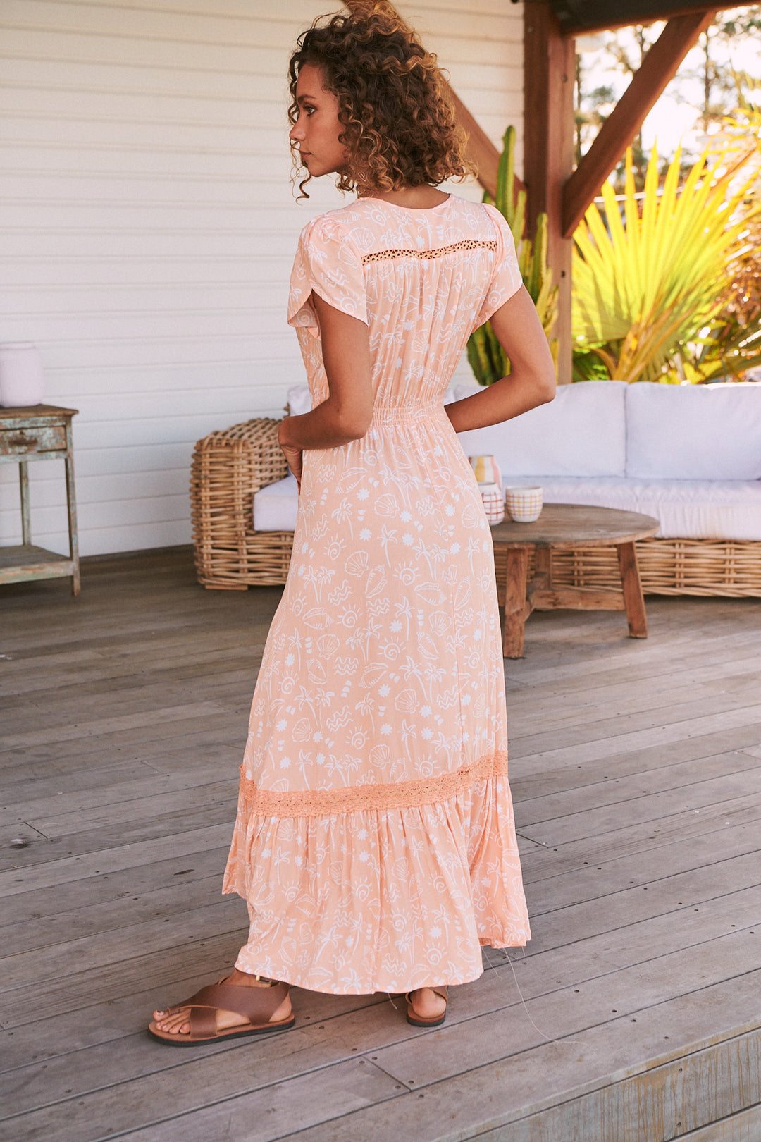 Peach Island Print Carmen Maxi