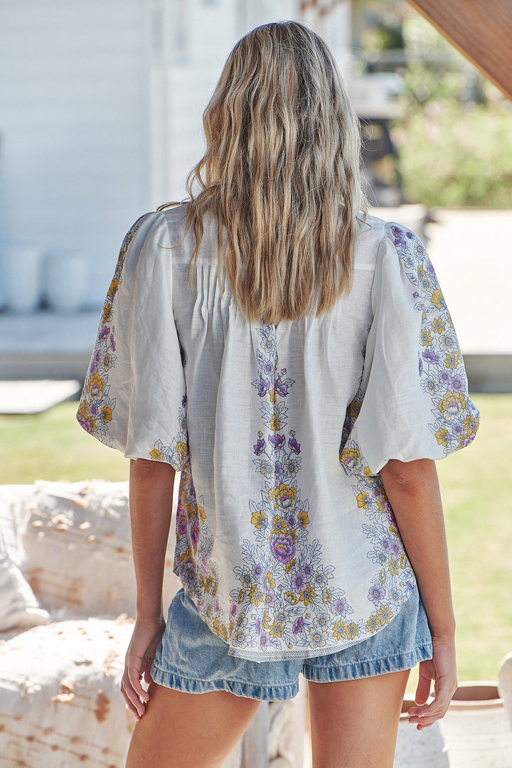 White Daylilies Print Birdie Blouse