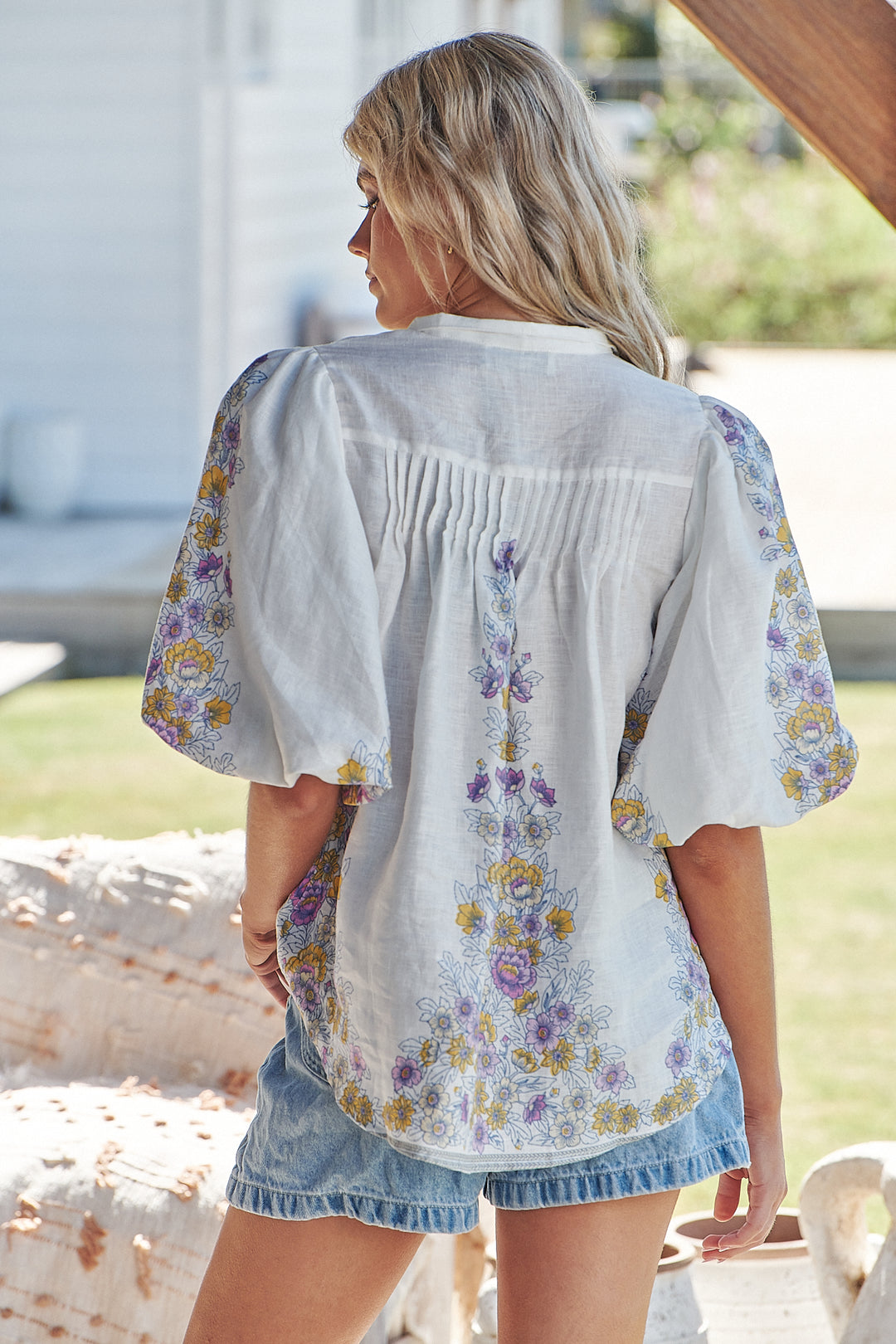 White Daylilies Print Birdie Blouse