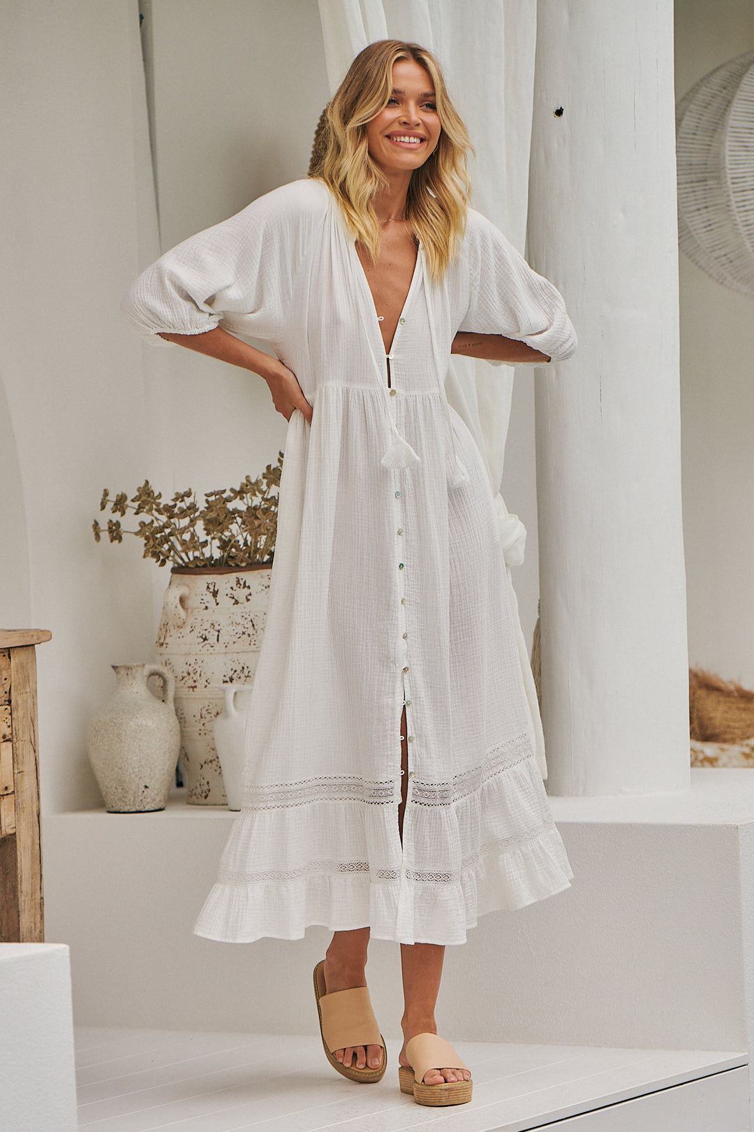 White Quincy Naya Midi Dress