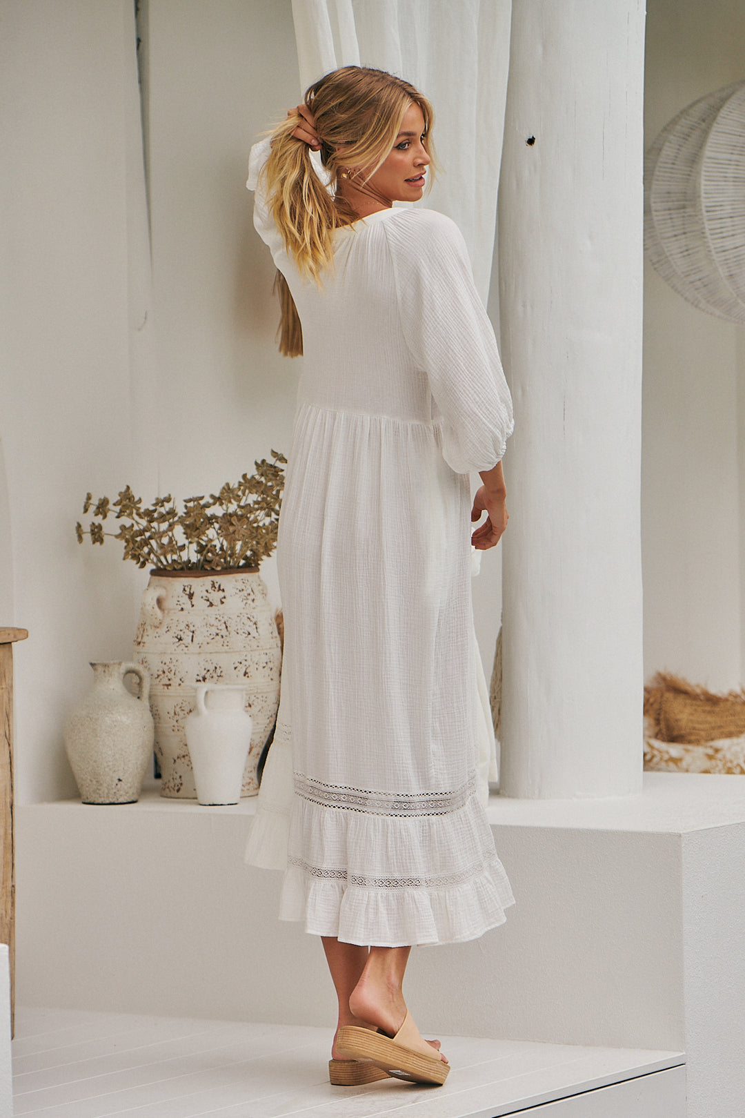 White Quincy Naya Midi Dress - Side angle