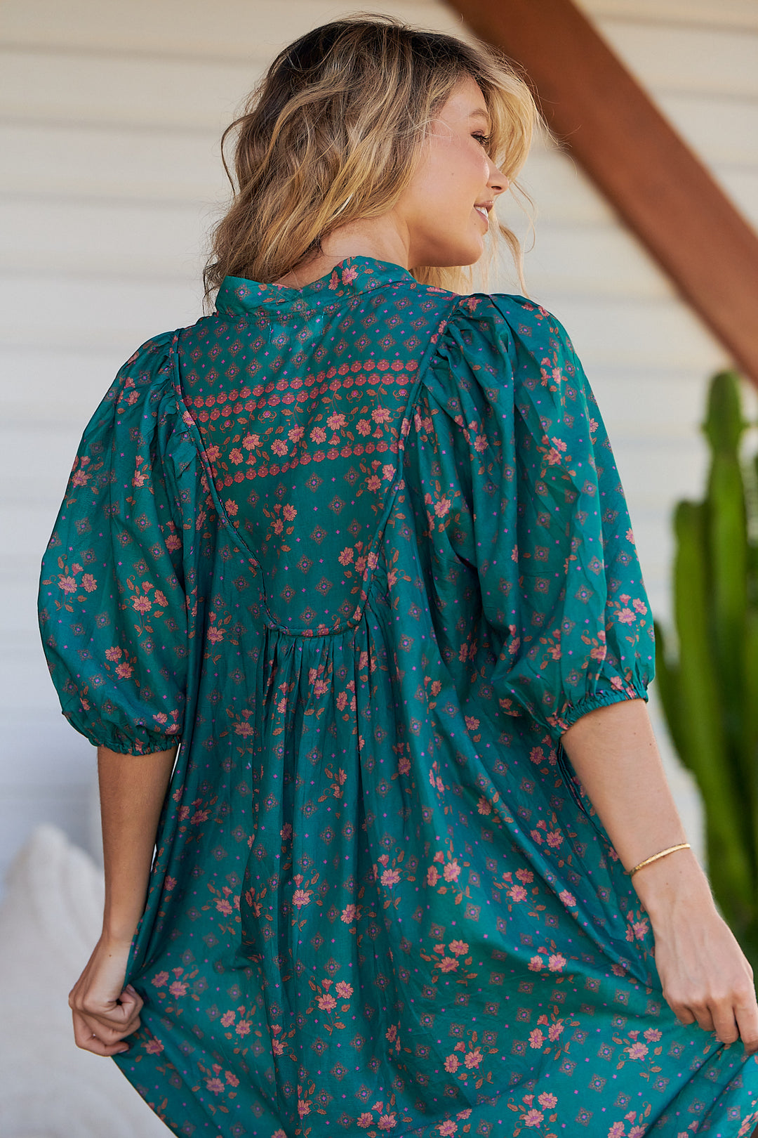 Evergreen Print Bohemian Midi Dress