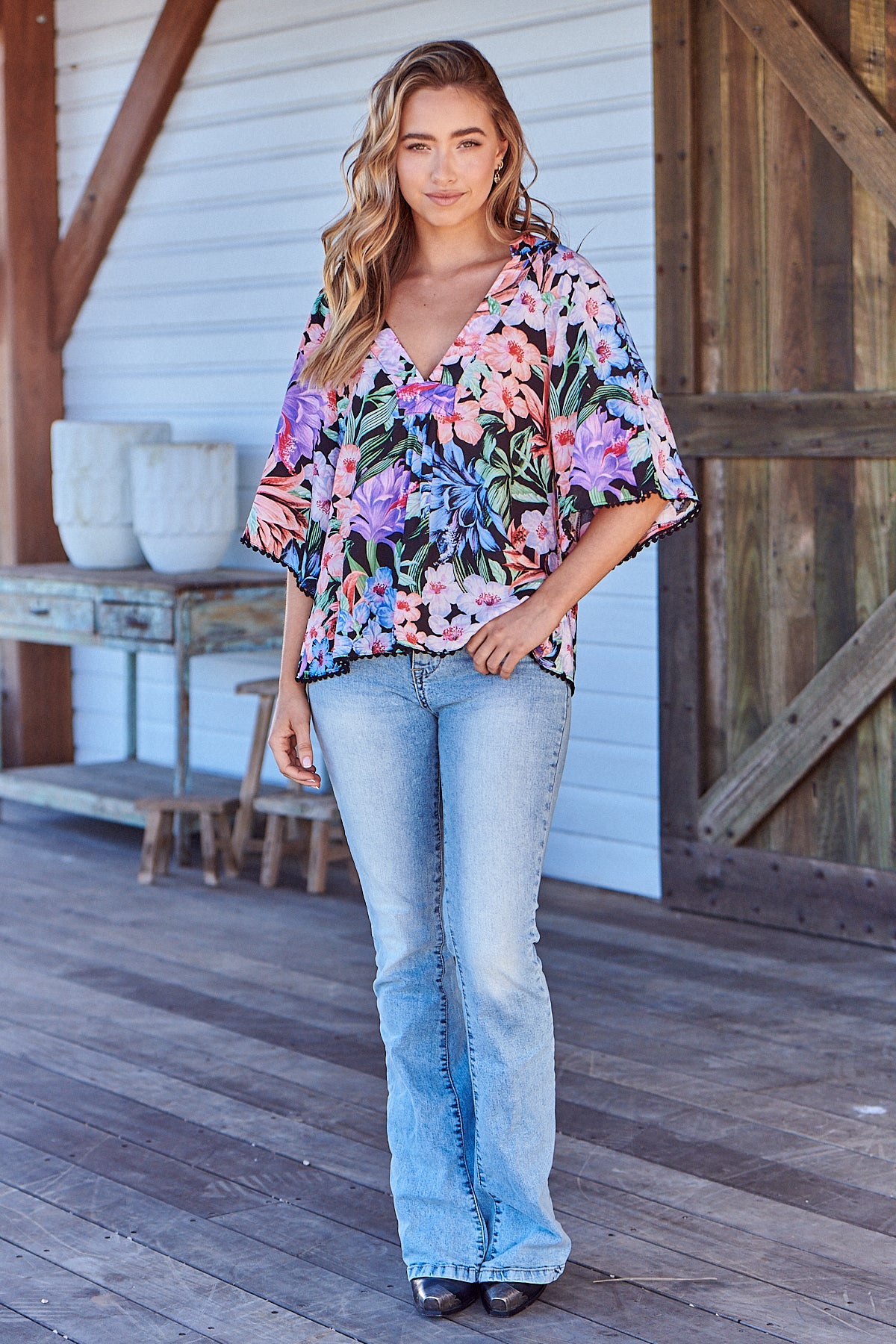 Midnight Tropics Print Gabriella Top - Lilac and Mila