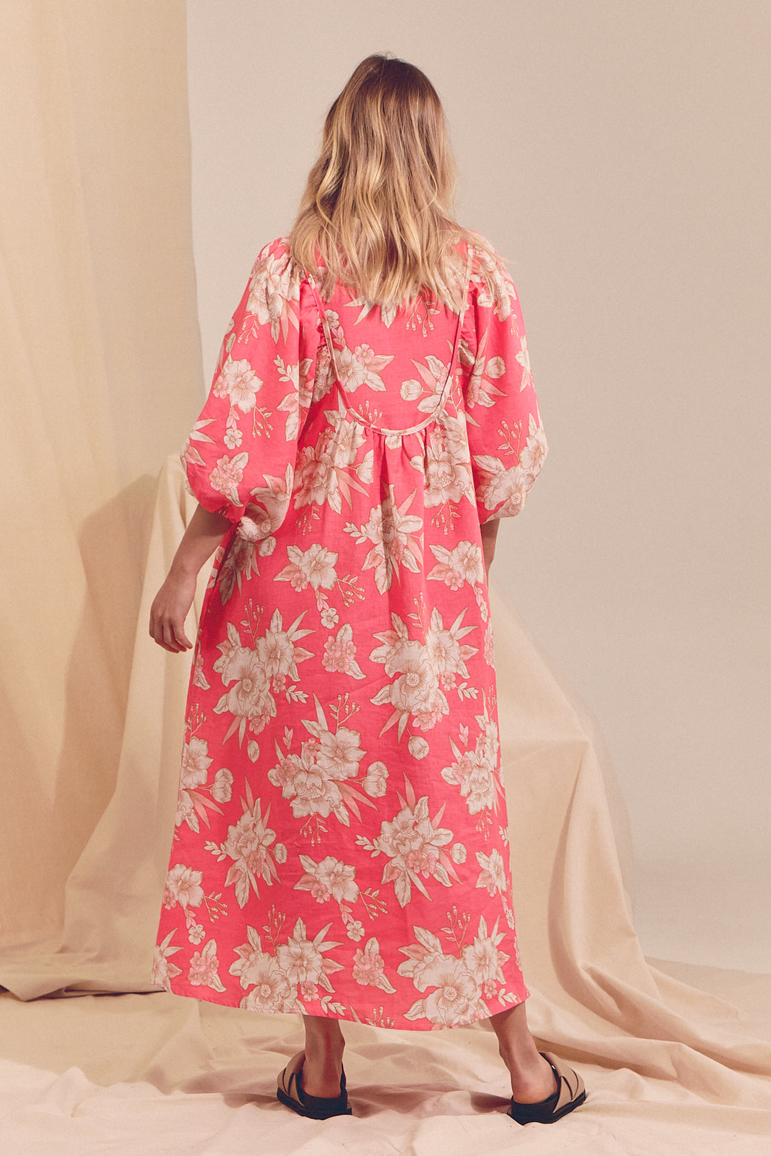 Hawaii Rose Boheme Linen Midi Dress