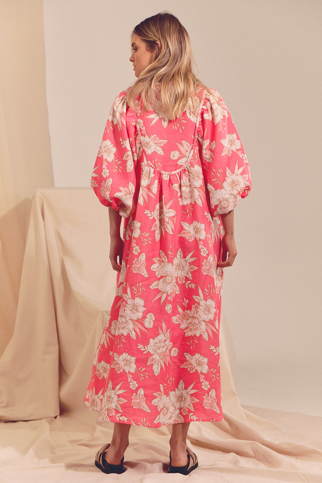 Hawaii Rose Boheme Linen Midi Dress