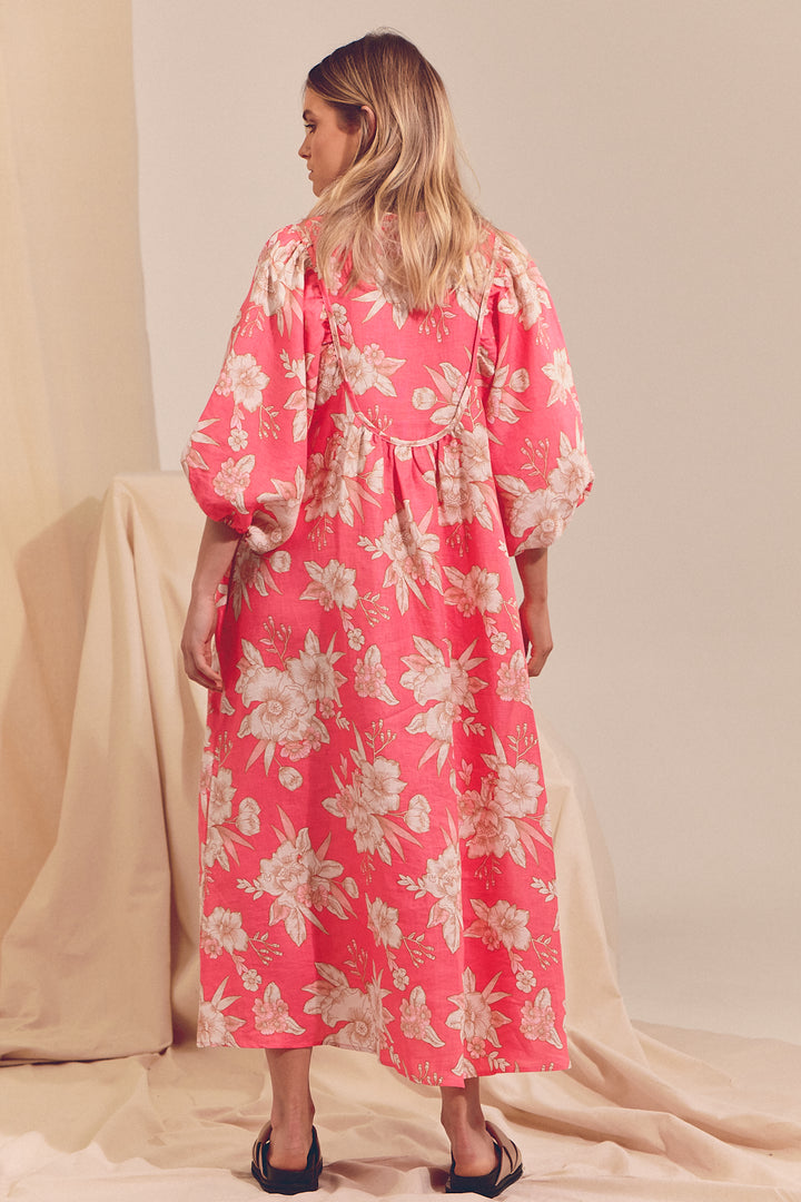 Hawaii Rose Boheme Linen Midi Dress