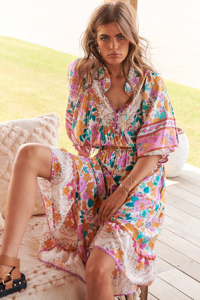 Lilia Print Jasmine Midi Dress - Lilac and Mila
