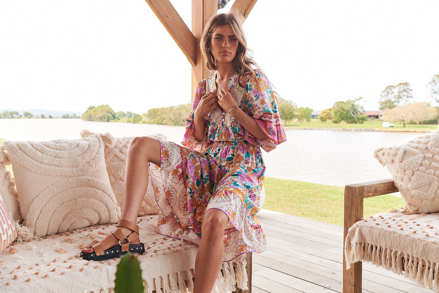 Lilia Print Jasmine Midi Dress – Lilac and Mila