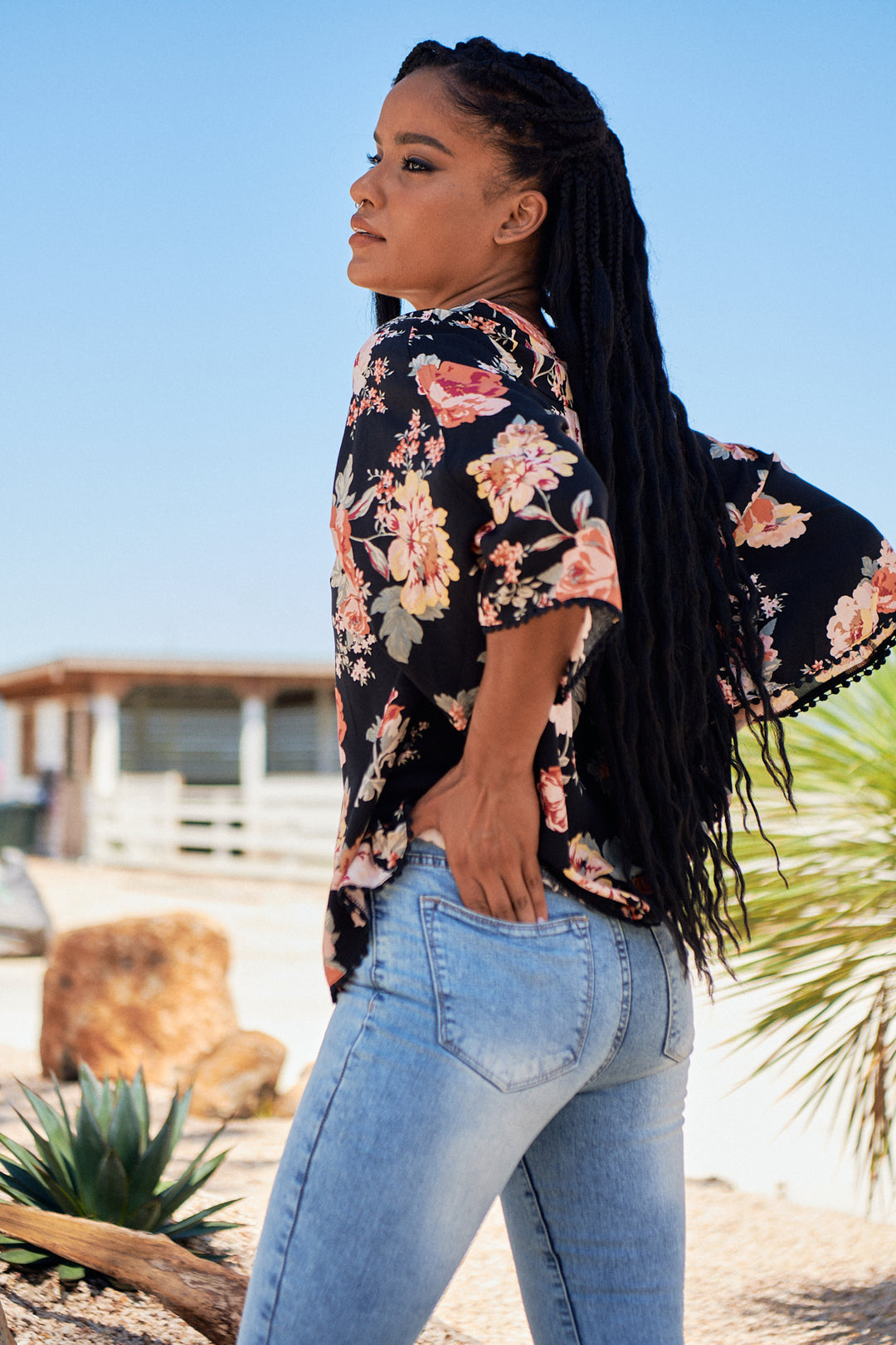 Winter Rose Black Print Gabriella Top