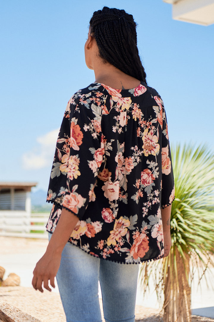 Winter Rose Black Print Gabriella Top