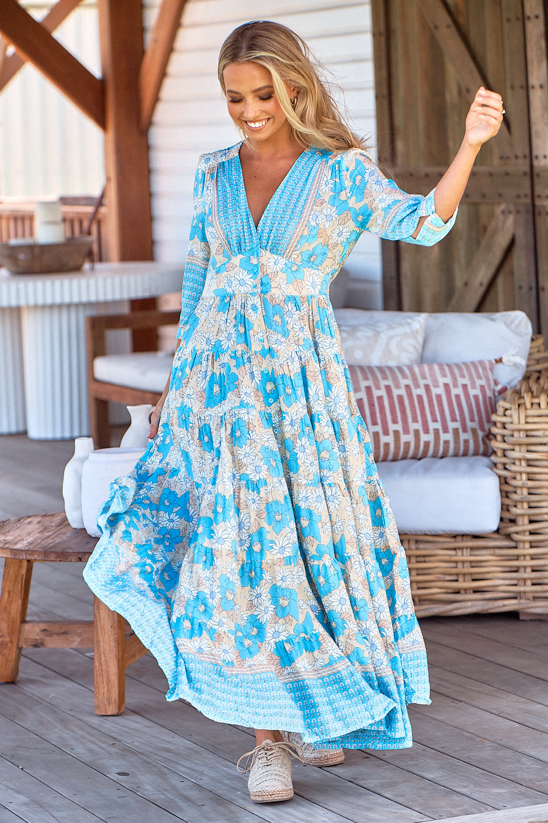 Swan River Daisy Print Berry Maxi Dress